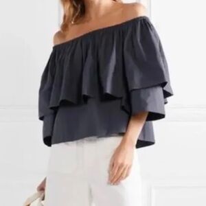 Apiece Apart Off-Shoulder Ruffle Blouse - Blue Gray